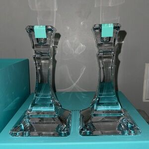 Tiffany & Co. — Tiffany Home Essentials — Square Candlesticks in Crystal Glass.